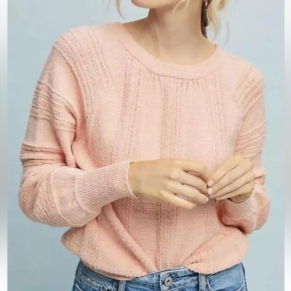 Meadow Rue Anthropologie Pink Boucle Sweater Size Large